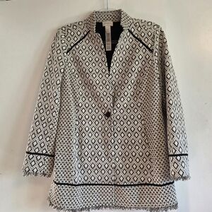 CHICO'S Jacket Blazer Ivory/Black/Gold Design Size 1/Medium(8)